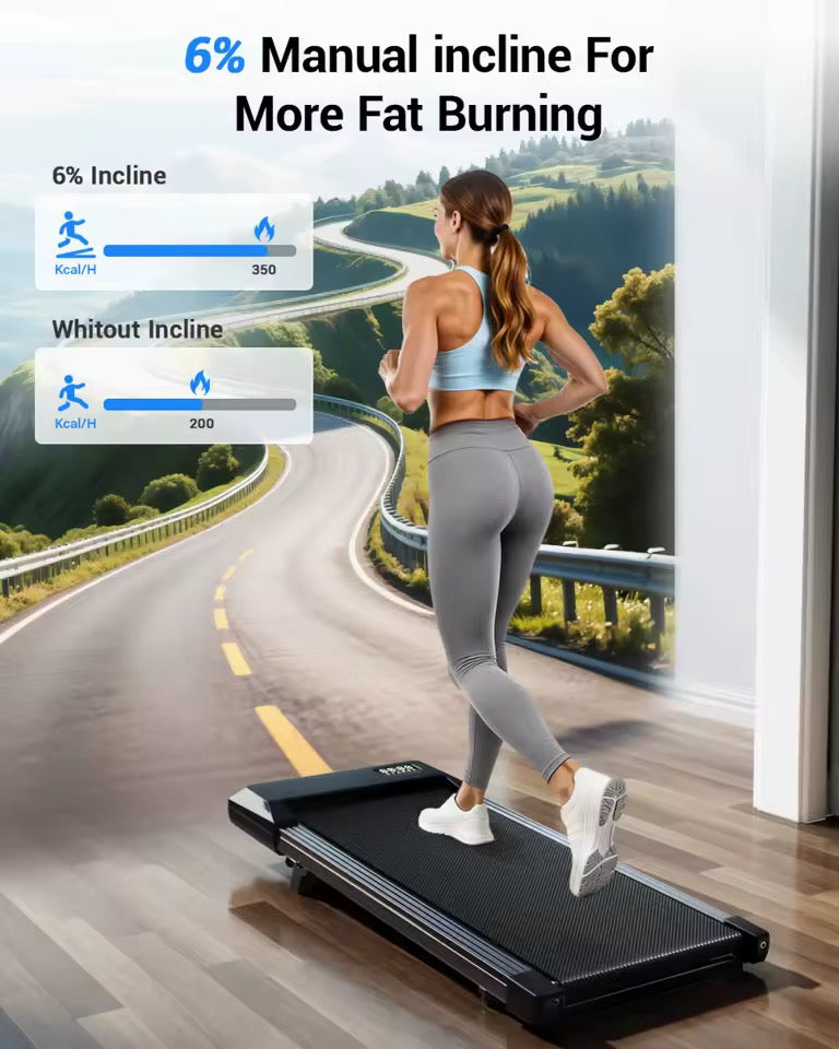 Foldable Under-Desk Walking Pad Treadmill with 6% Incline, 2.5HP Quiet Motor, Remote & LED Display