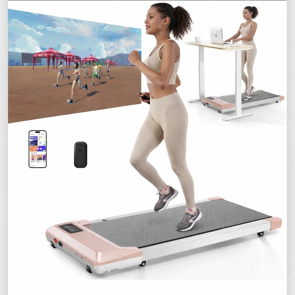 Pink Portable Walking Pad Treadmill – 300lb Capacity, Remote & LED Display