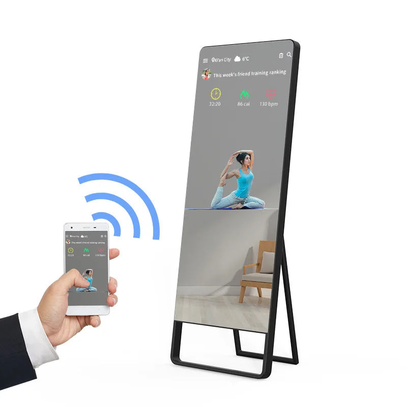 AI Smart Fitness Mirror – Touchscreen LCD, Floor-Standing