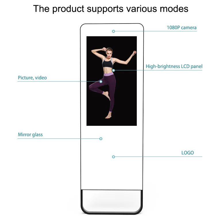 AI Smart Fitness Mirror – Touchscreen LCD, Floor-Standing